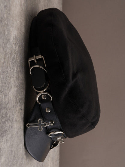 Beret Cross Hat And Details Charm Gothic Bone Black Studs