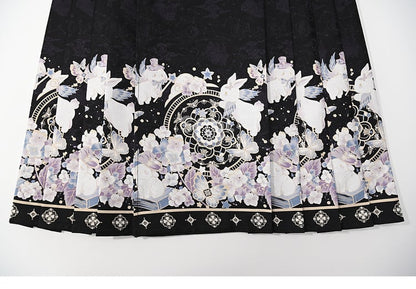 ブラックムーンラビット チャイナドレス風プリーツミディスカート