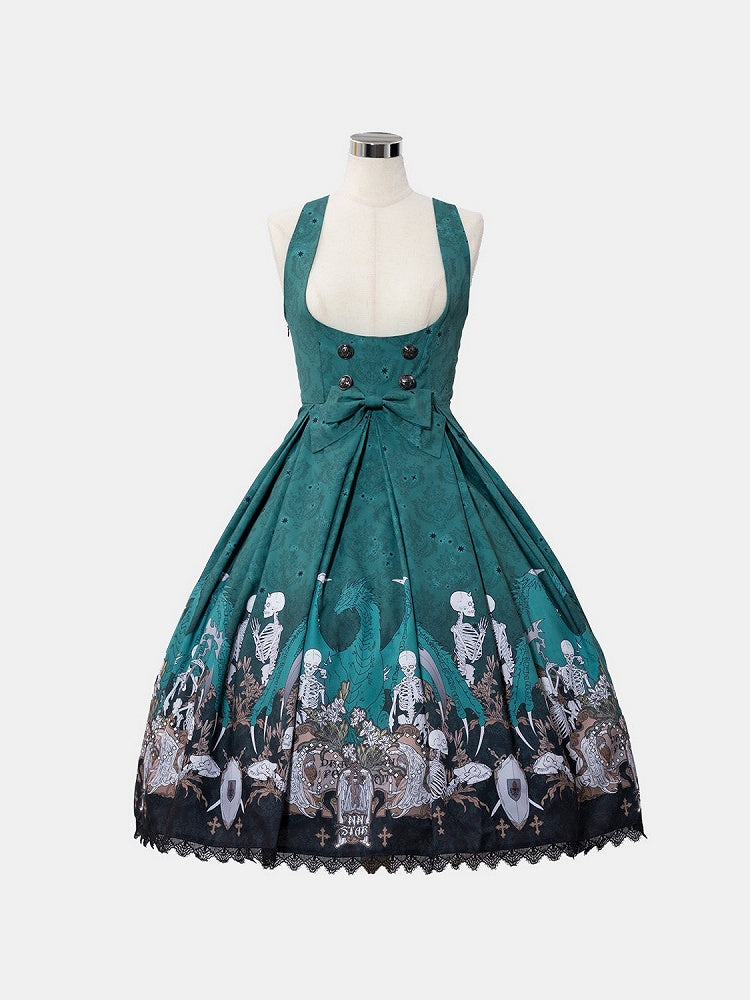 Green Skeleton Cross Gothic Lace Dress - NnSTAR