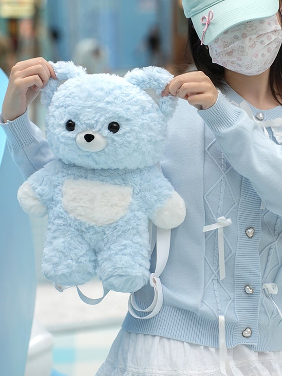 Blue Bear-shaped Plush Backpack Middle/Large Size