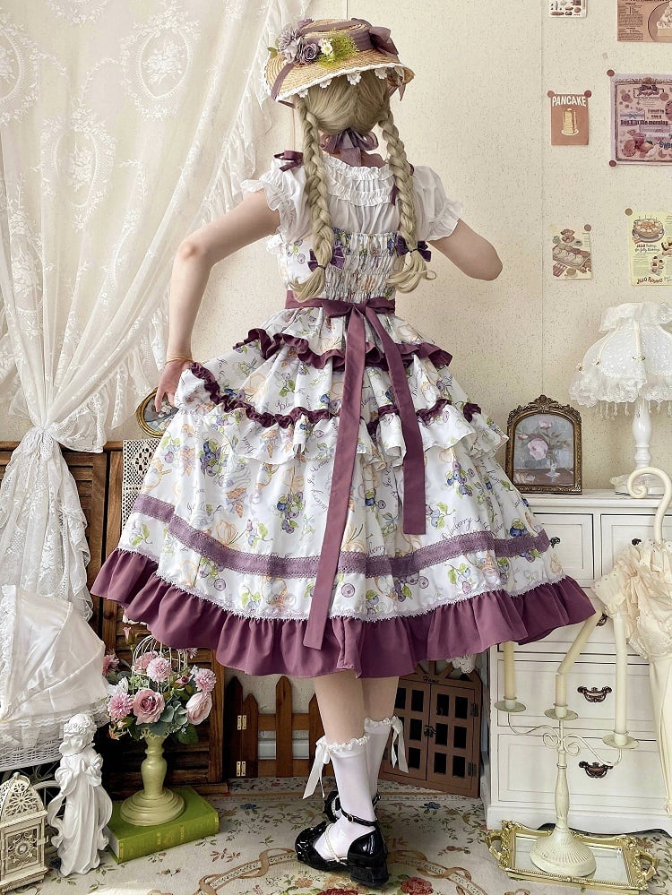 Eisdruck Lolita Stufenbesatz Lila Rockkleid Creme Blaubeere Rüschen und