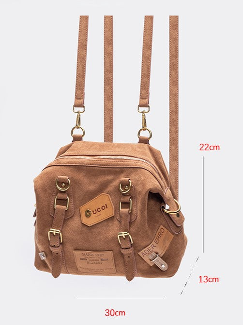 Belt Accents Vintage Brown 2-Way Backpack With