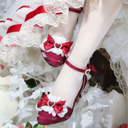 Lolita Lace Bow Pointed-Toe Heeled Sandals – Ballet Style Original Design
