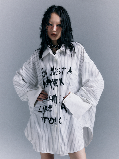 Graffiti Letter Shirt Print Punk White Striped