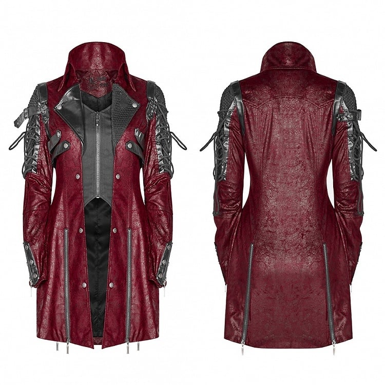 Red Men's Punk Hot Glue Long Sleeve Windbreaker