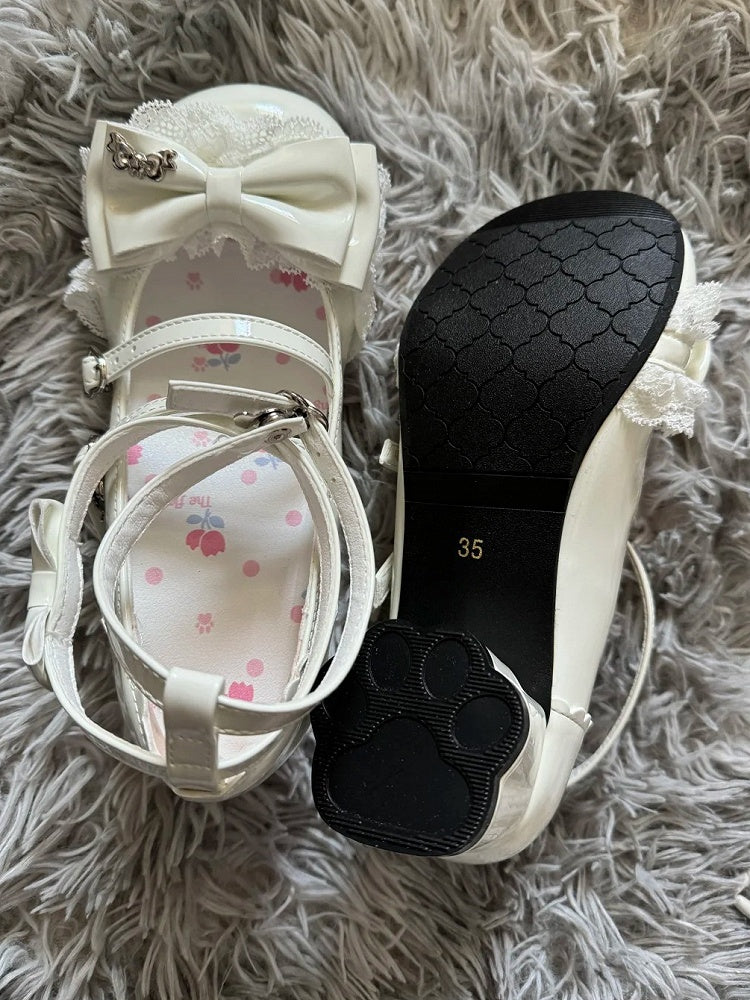 Mid Mary White Accents Bow Rabbit - Sweet Janes PU with Lolita Theme Heel