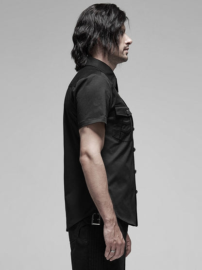 Shirt Punk Metal Black Men's Button