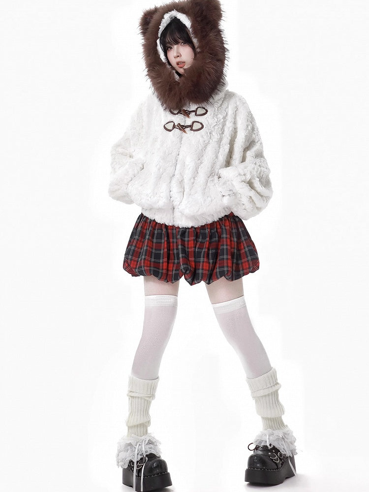 白クマの耳付きフード付きぬいぐるみコート