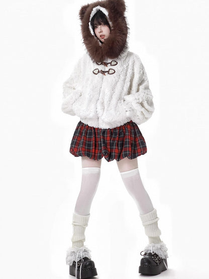 白クマの耳付きフード付きぬいぐるみコート