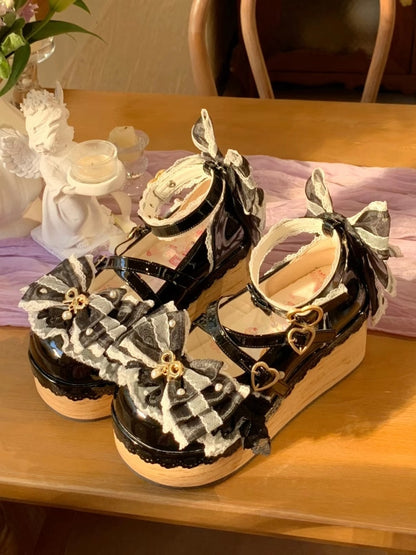 Black Hanayome Lolita Removable Bead Chain and Bow Accents Sweet Platform Shoes
