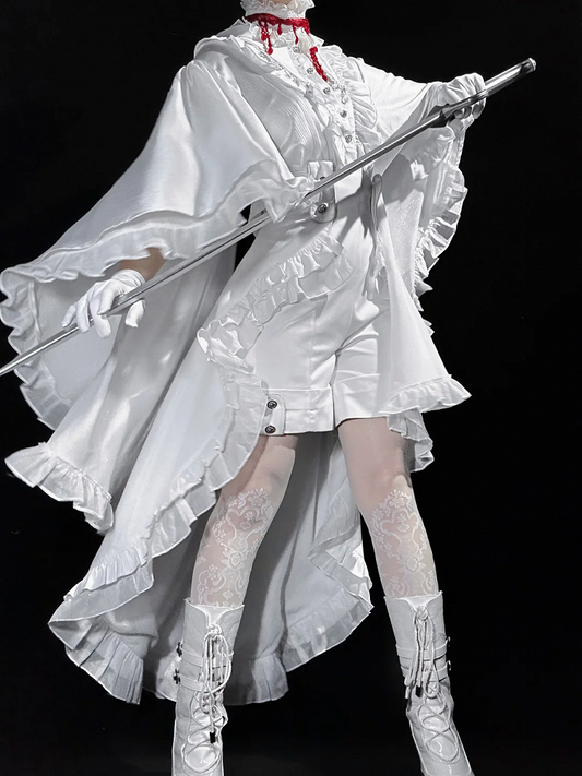 折り返し襟ケープ ロリータ ゴシックデザイン カスケード王子シャツ 尖った白いフリル