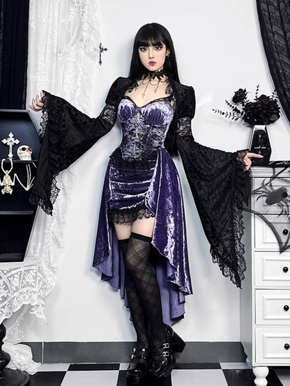 Mermaid Lace Halloween Purple with Dress Slip High-Low Black Cross Gothic Embellishments
