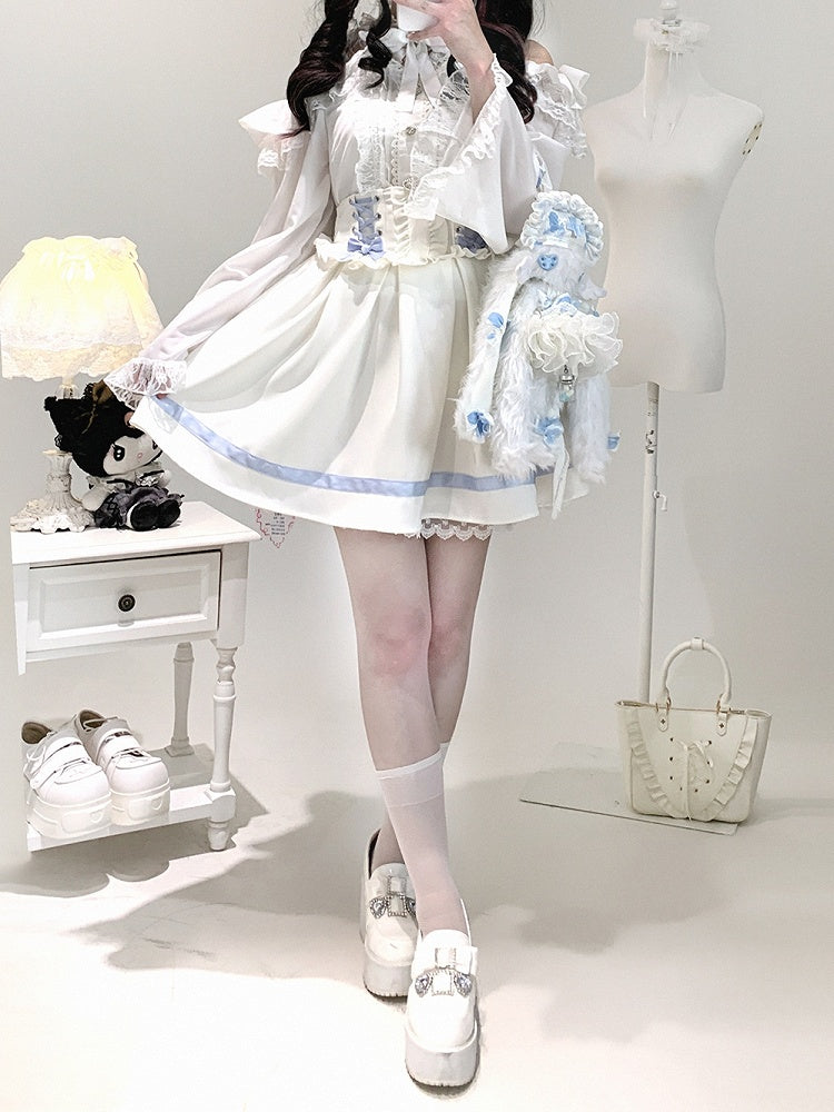 Neckline Illusion Shoulder with Open Blouse Jirai Baggy Kei