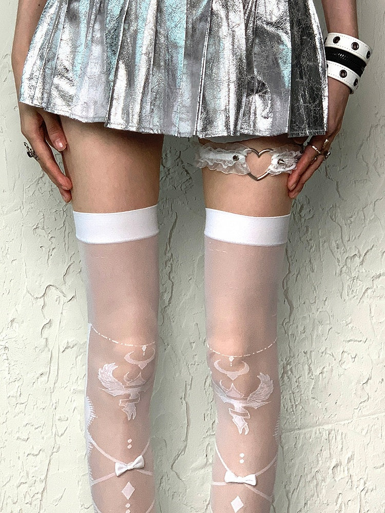 Bowknot Stockings Crisscorss Over-knee White Banded Y2K Details