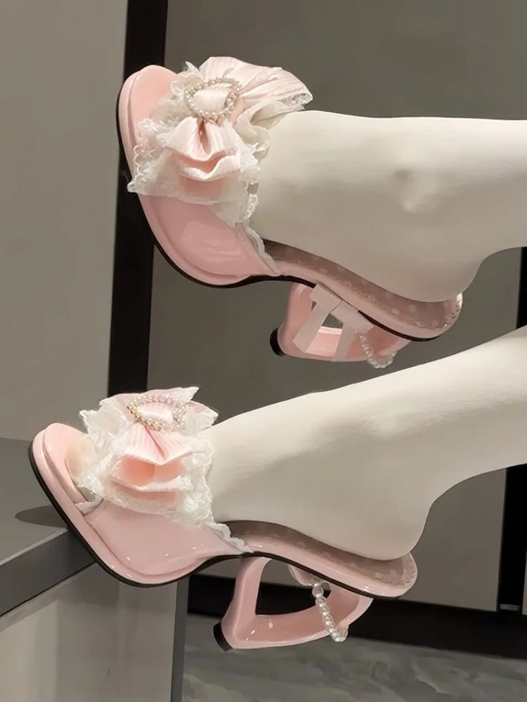Design with Lolita Heels Pink Slingback Hime Ornate Slip-On