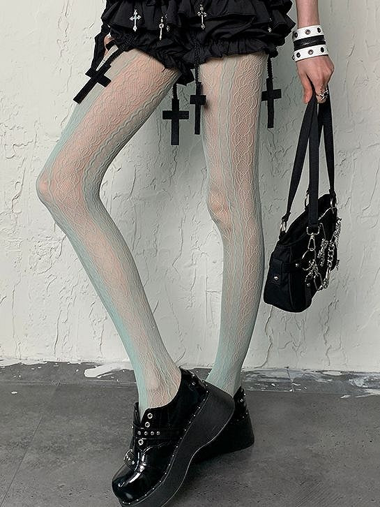 Gyaru Y2K Green Hollow-out Tights Mint Design Fashion