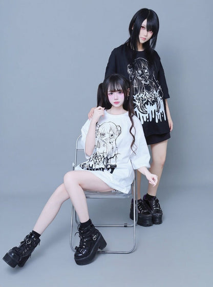 White Anime Girl Graphic Tee - ITAMI