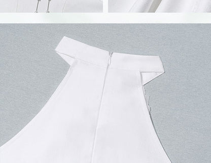 白い花柄ボディスホルターネックフェアリードレス