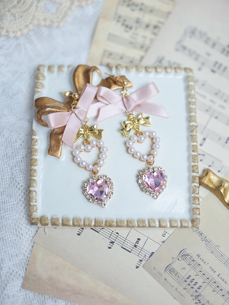 Jirai Rhinestone 4 Earrings Kei Bow Colors