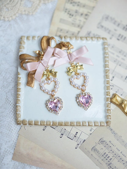 Jirai Rhinestone 4 Earrings Kei Bow Colors