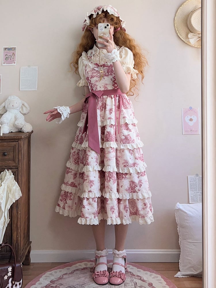 Grapes Detachable Jumper Lolita Skirt Print Pink Hem