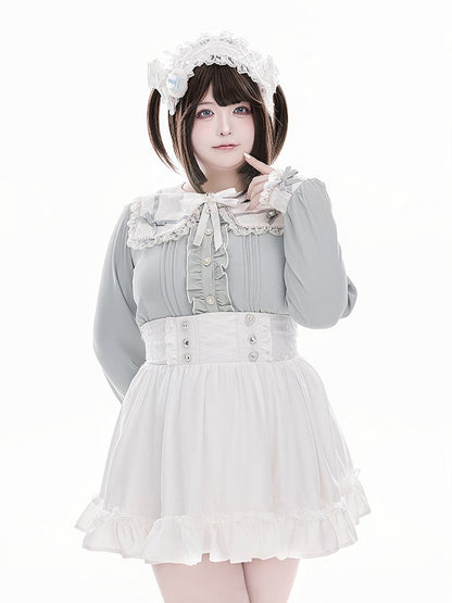 Integrated Design Waist Waistband with White Corset High Jirai Front - Kei Built-in Skirt