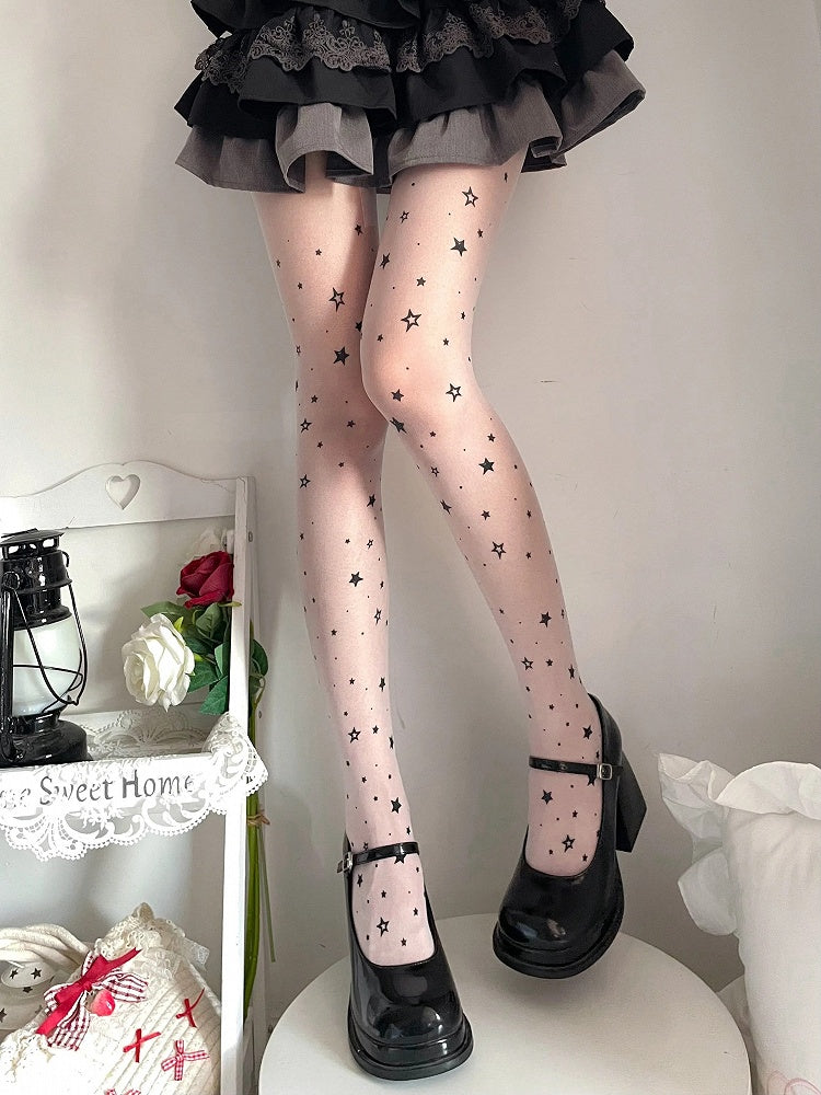Black (2 Sheer Pantyhose Colors: Star-Print