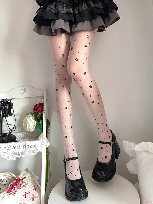Black (2 Sheer Pantyhose Colors: Star-Print
