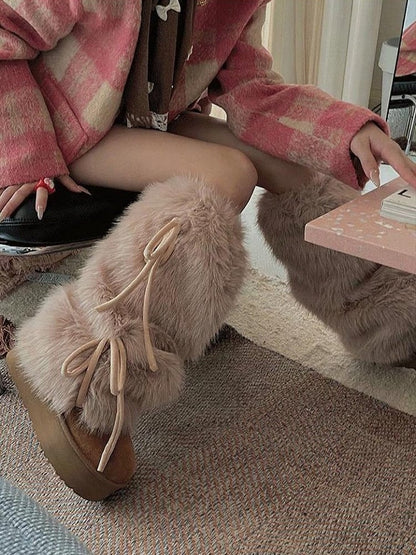 Bows Plush Self-tie 4 Color Options Leg Warmers