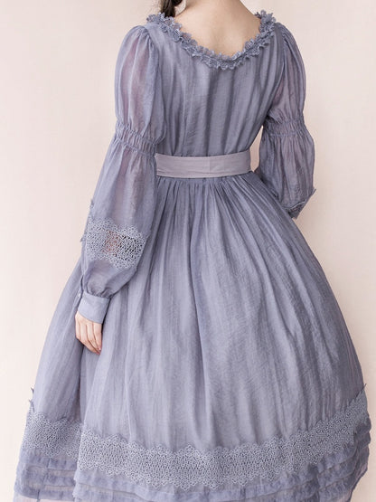 Purple Square Neck Classic Lolita Long Sleeve OP