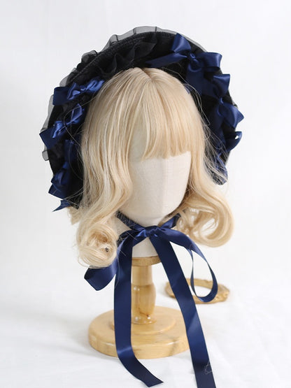 Lolita With Detachable Bowknots Bonnet Colors Lace-Trimmed Black 8