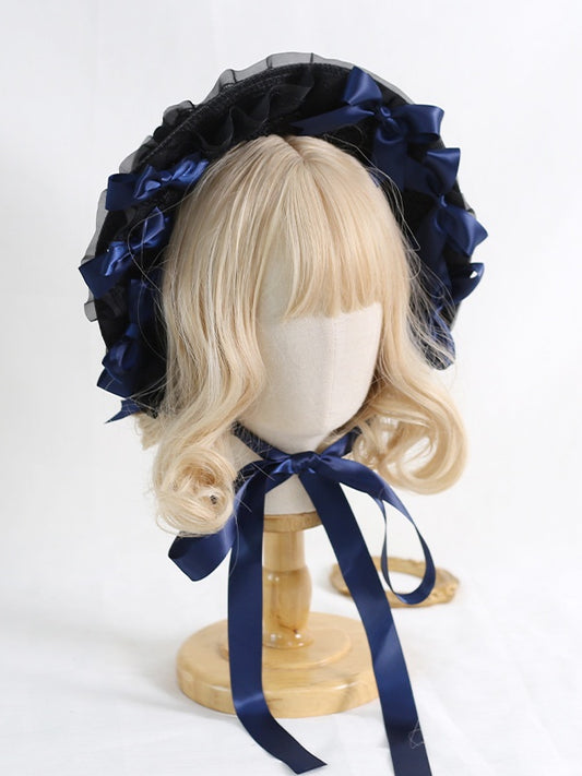 Lolita With Detachable Bowknots Bonnet Colors Lace-Trimmed Black 8