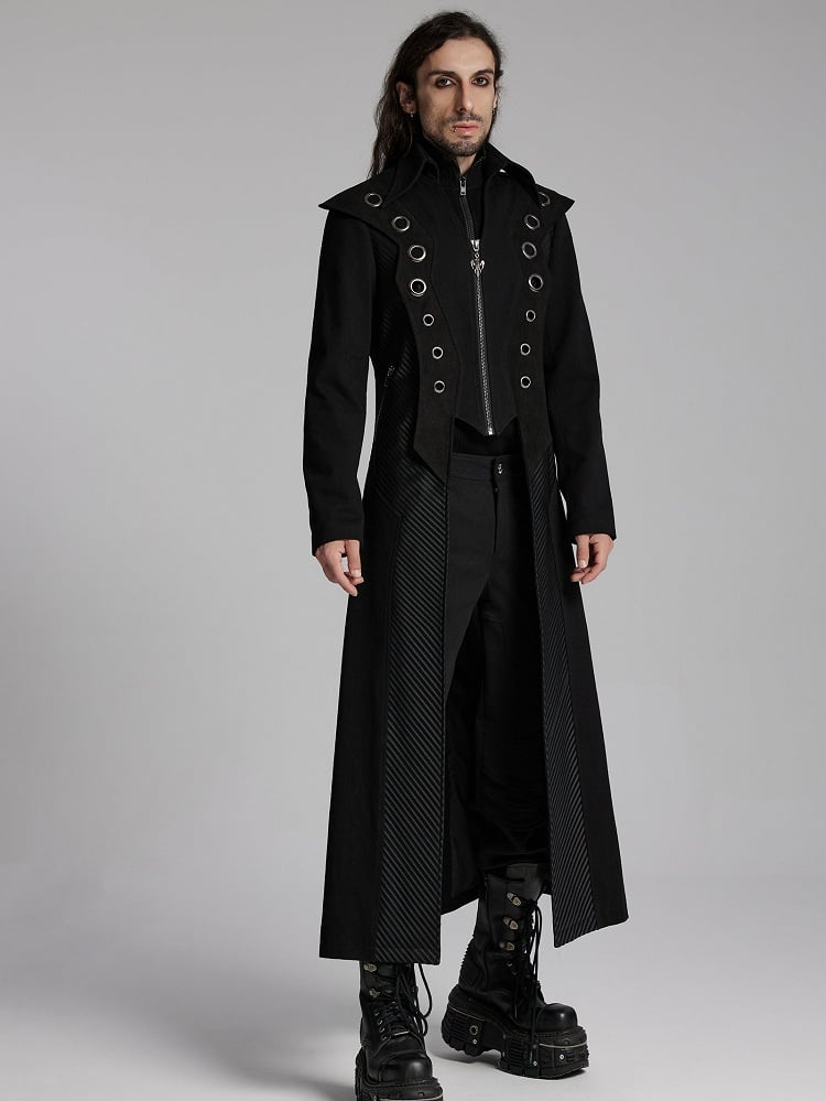 Black Men's Punk Visual Long Jacket