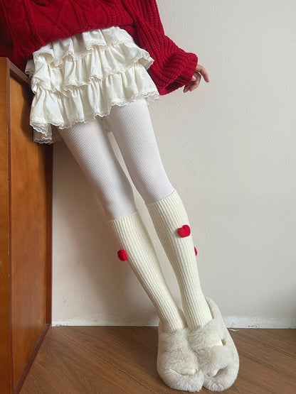 Colors Plush Socks Heart Calf 5 Decorated