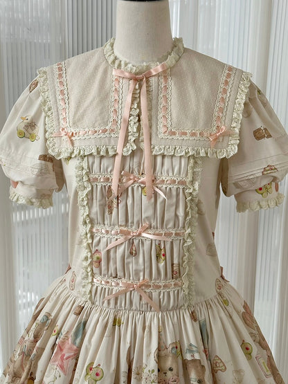 Theme Collar Print Lolita Bear Dress Doll Square and Bunny Sweet