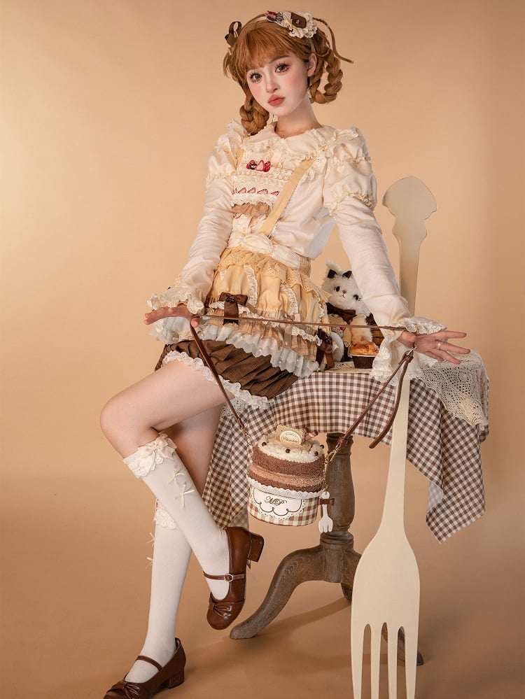 Strawberry Overall Lolita Embroidery Bodice Yellow Hem Sweet Cake Skirt Cupcake