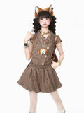 Coffee Two-Piece Short Sleeve Dress with Star and Plaid Pattern