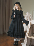 Neck Gothic Black All Lolita Sleeves Kuro Dress Long Layered Ruffle Hemline Ruffled