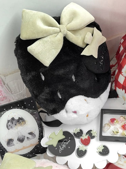 Red Black Pink Plush / Strawberry Backpack