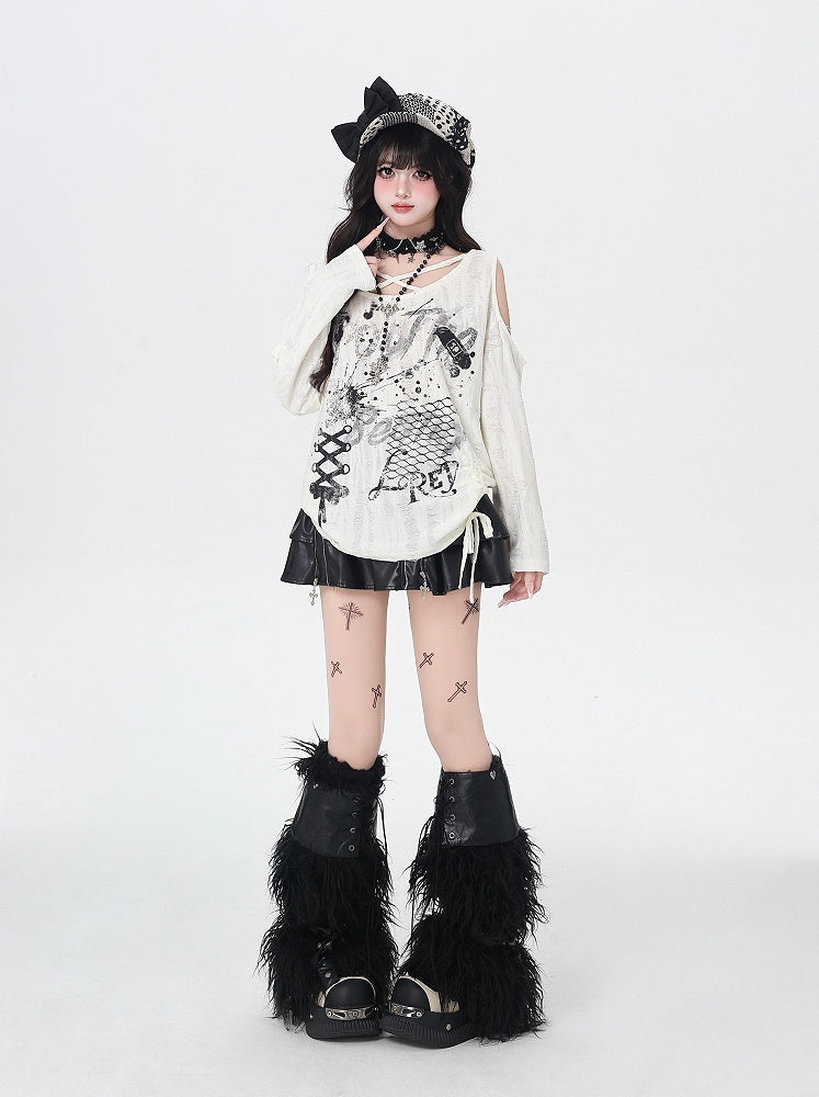 Criss-cross Design Neckline Ink Print Cutout Shoulder Splash