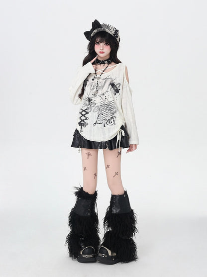 Criss-cross Design Neckline Ink Print Cutout Shoulder Splash