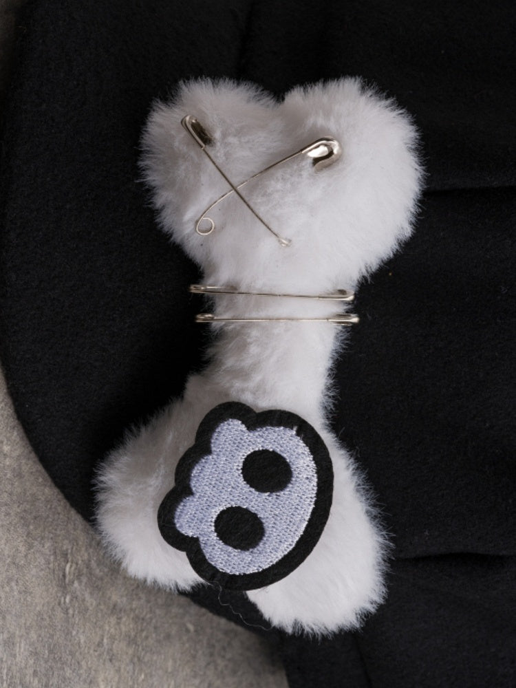 Black Applique Beret Pin Gothic Hat Bone Ear Skeleton Plush Decorated Design Cat