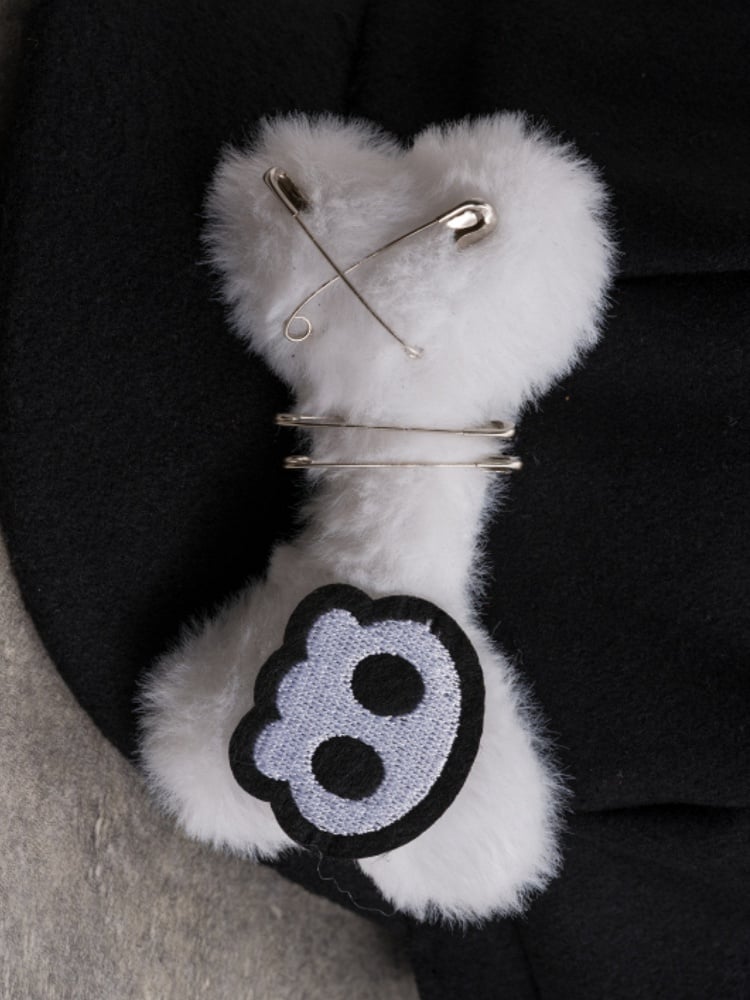 Applique Beret Bone Pin Cat Hat Plush Skeleton Design Decorated Ear Gothic Black