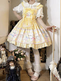 Kleid Süße Gelbe Overall Lolita Kitty Polka Muster Druck Punkte und