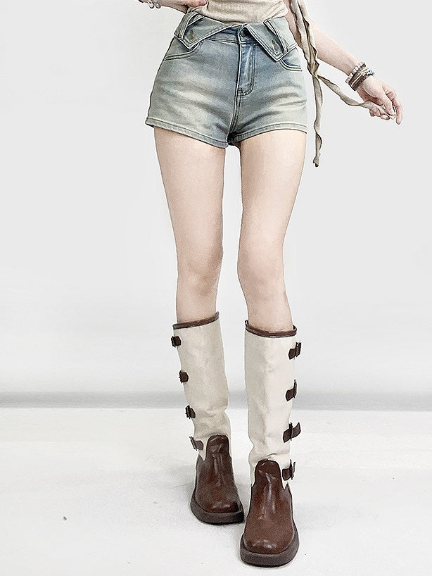 Taillenbesatz Millard Blau mit Rüschengürtel Fashion Cascading High Shorts