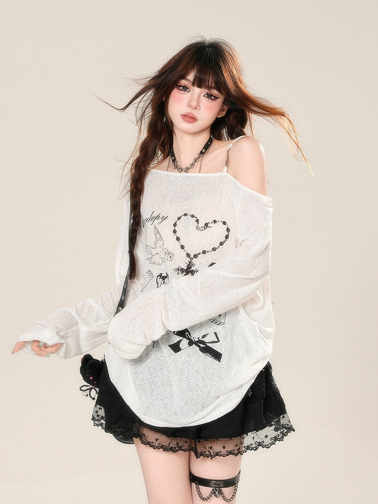 Sun Semi-Transparent Top Protection Weiß Asymmetrischer Ausschnitt