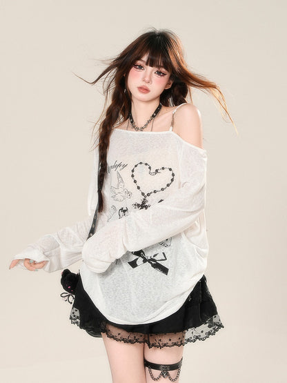 Sun Semi-Transparent Top Protection Weiß Asymmetrischer Ausschnitt