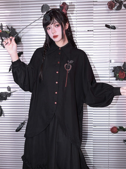 Asymmetrical Black Apple Hem Embroidery Sleeve Long With Shirt Curved Gothic