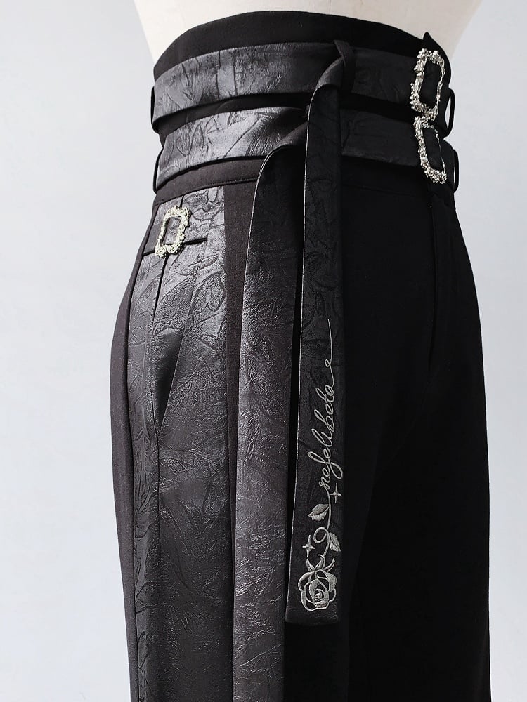 Schwarze Ouji Fashion Lolita-Hose mit hoher Taille und zwei Gürteln
