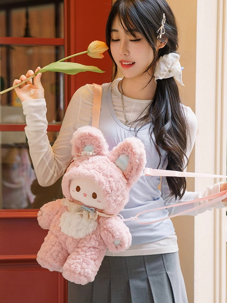Plush Bowknot Pink Straps Detachable Backpack Decorated 43cm Rabbit Shoulder